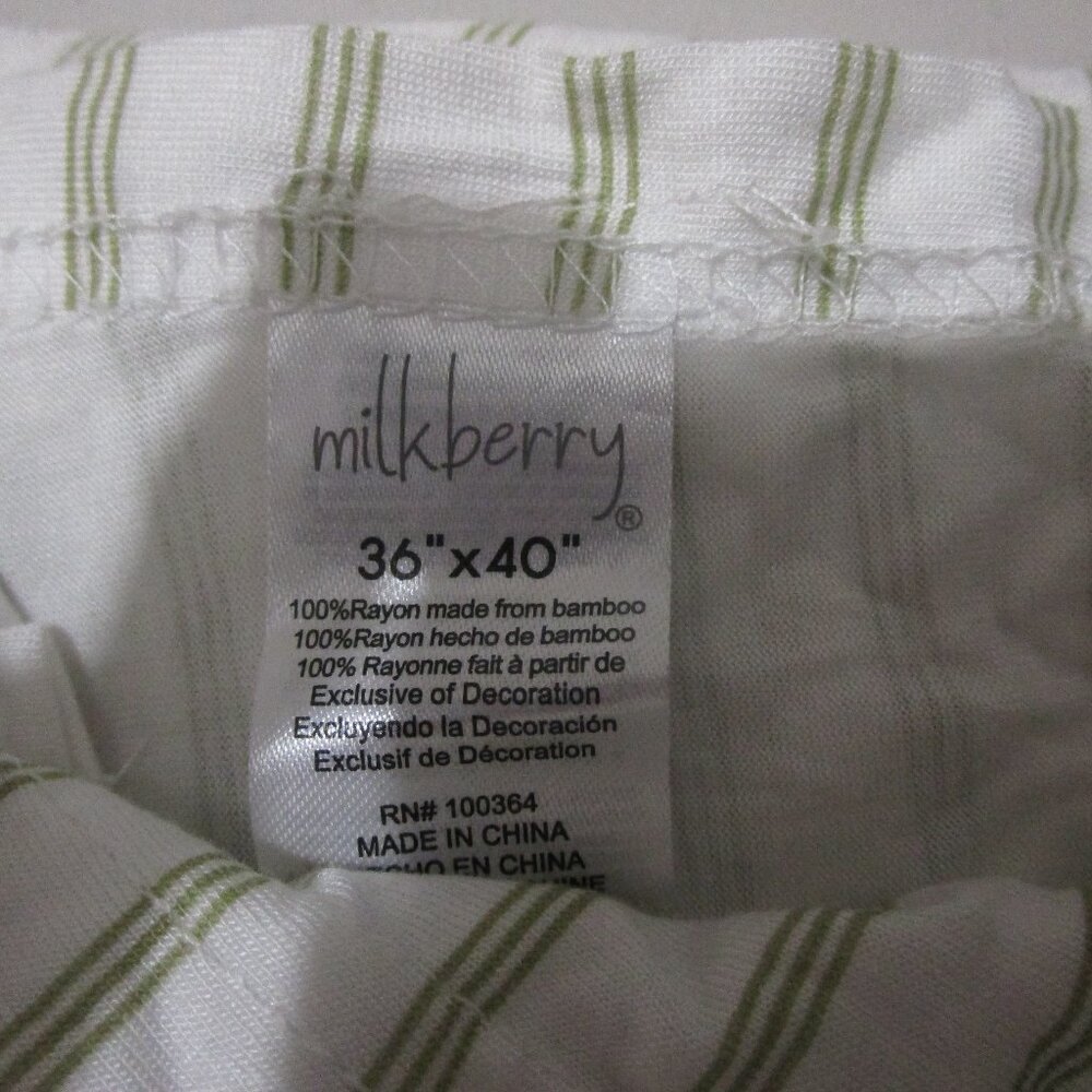 Milkberry 36x40 baby swaddle blanket green and white stripes NWT